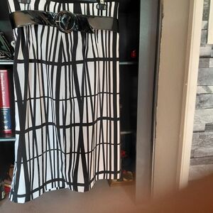 Black and White Striped Skirt with Belt